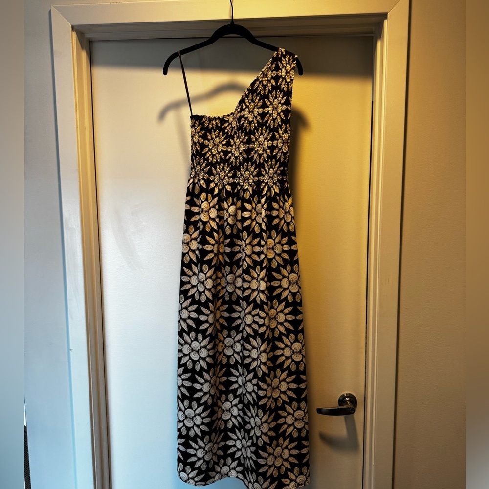 Hill House Brown and Cream/White One Shoulder Sundress